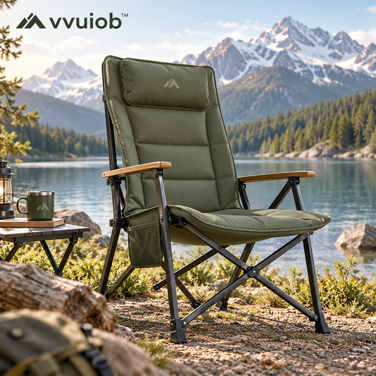 vvuiob™ HavenFold Portable Padded Camping Chair – Foldable Outdoor Lounge Chair for Campsites, Picnics & Backyard Relaxing