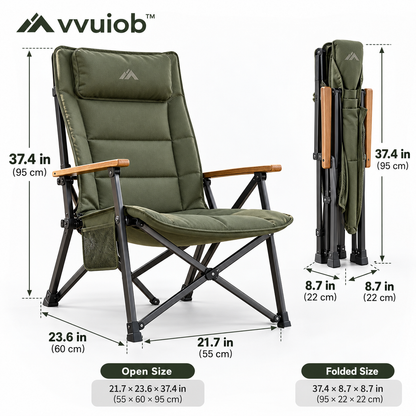 vvuiob™ HavenFold Portable Padded Camping Chair – Foldable Outdoor Lounge Chair for Campsites, Picnics & Backyard Relaxing