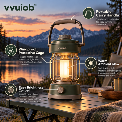 vvuiob™ EmberGlow Wind-Resistant Camping Lantern – Portable Warm-Glow LED Outdoor Table Light for Camping & Patio