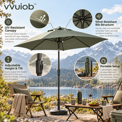 vvuiob™ Solara Compact Outdoor Shade Umbrella – Portable Folding Beach & Patio Sun Umbrella for Picnics and Day Trips
