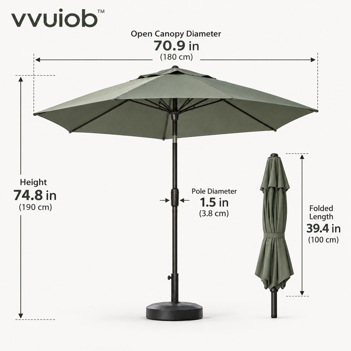 vvuiob™ Solara Compact Outdoor Shade Umbrella – Portable Folding Beach & Patio Sun Umbrella for Picnics and Day Trips