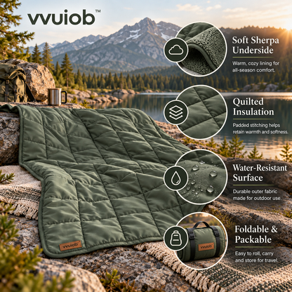 vvuiob™ TerraSoft Outdoor Picnic Blanket – Packable Quilted Camping Throw for Parks, Travel & Cozy Evenings