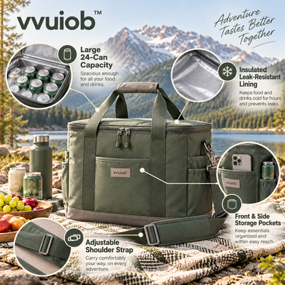 vvuiob™ TrailNest Portable Insulated Cooler Bag – Soft-Sided Picnic Lunch Cooler Tote for Road Trips & Camping