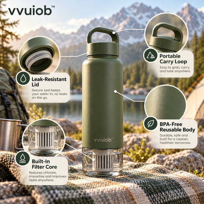 vvuiob™ AquaPure Outdoor Filter Water Bottle – Reusable Portable Water Bottle with Integrated Filter-Style Base for Hiking & Travel