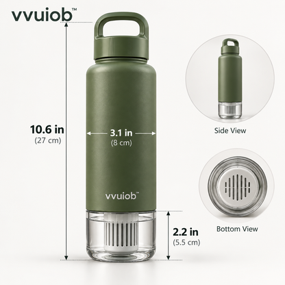 vvuiob™ AquaPure Outdoor Filter Water Bottle – Reusable Portable Water Bottle with Integrated Filter-Style Base for Hiking & Travel