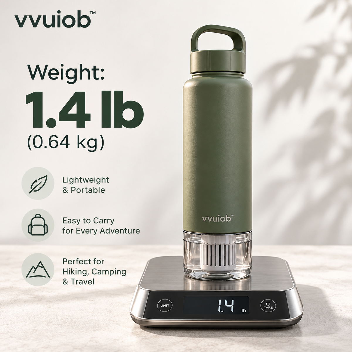 vvuiob™ AquaPure Outdoor Filter Water Bottle – Reusable Portable Water Bottle with Integrated Filter-Style Base for Hiking & Travel