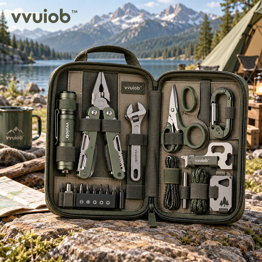 vvuiob™ CampMate Camping Multi-Tool Kit – Portable Outdoor Utility Tool Set with Zipper Organizer Case
