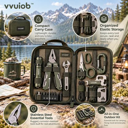 vvuiob™ CampMate Camping Multi-Tool Kit – Portable Outdoor Utility Tool Set with Zipper Organizer Case