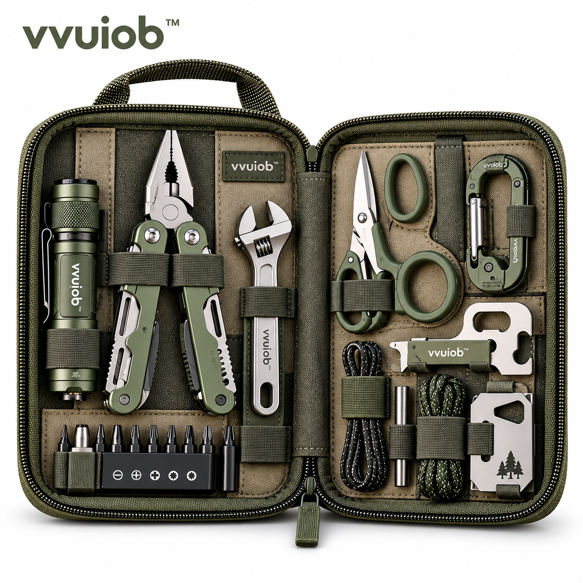vvuiob™ CampMate Camping Multi-Tool Kit – Portable Outdoor Utility Tool Set with Zipper Organizer Case