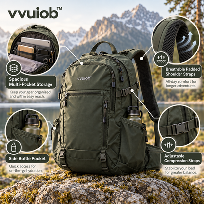vvuiob™ RidgePack Outdoor Adventure Backpack – Multi-Pocket Hiking Daypack with Padded Straps & Bottle Pocket