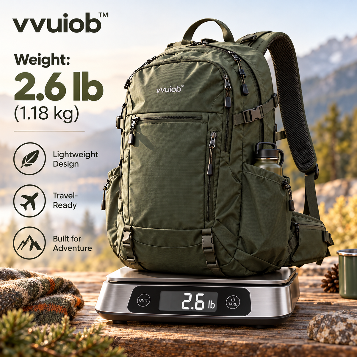 vvuiob™ RidgePack Outdoor Adventure Backpack – Multi-Pocket Hiking Daypack with Padded Straps & Bottle Pocket