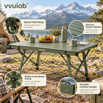 vvuiob™ MeadowFold Folding Picnic Table – Portable Slatted Outdoor Camping Table for Picnics & Tailgates