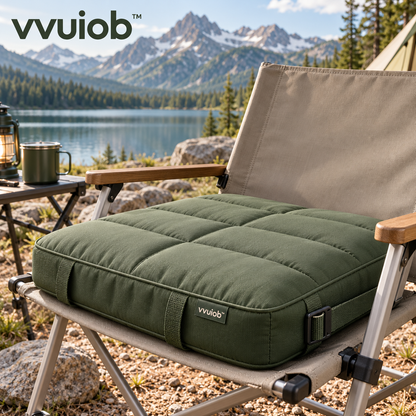 vvuiob™ CozyCamp Portable Seat Cushion – Padded Outdoor Camping Chair Cushion with Adjustable Securing Strap