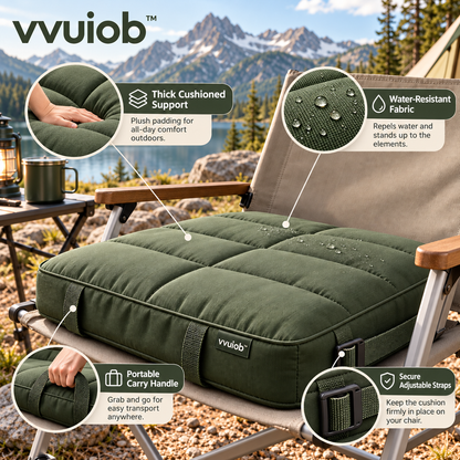 vvuiob™ CozyCamp Portable Seat Cushion – Padded Outdoor Camping Chair Cushion with Adjustable Securing Strap