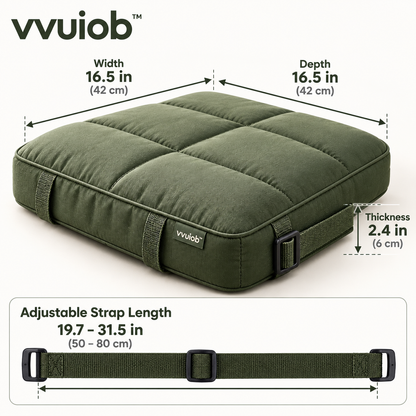 vvuiob™ CozyCamp Portable Seat Cushion – Padded Outdoor Camping Chair Cushion with Adjustable Securing Strap
