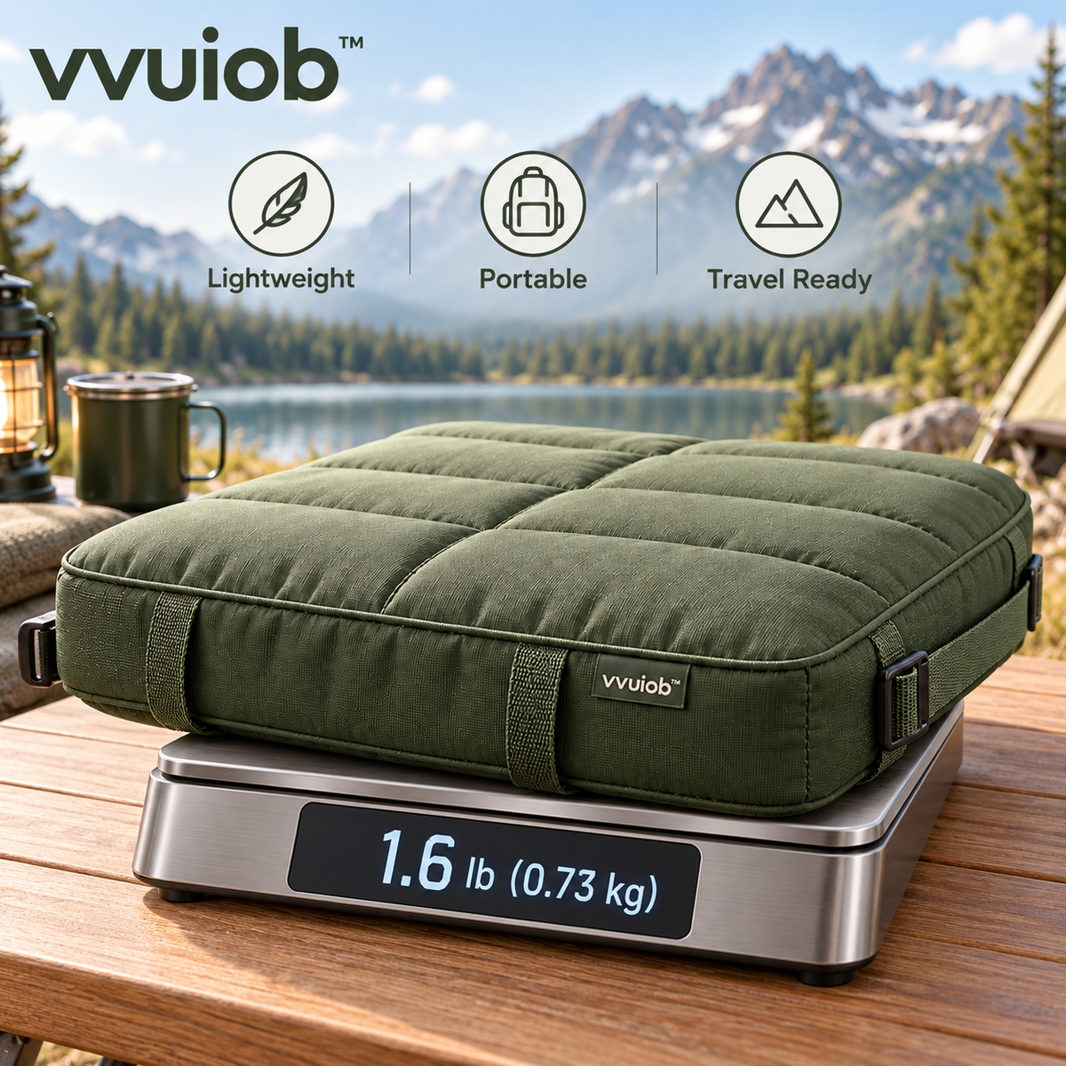 vvuiob™ CozyCamp Portable Seat Cushion – Padded Outdoor Camping Chair Cushion with Adjustable Securing Strap