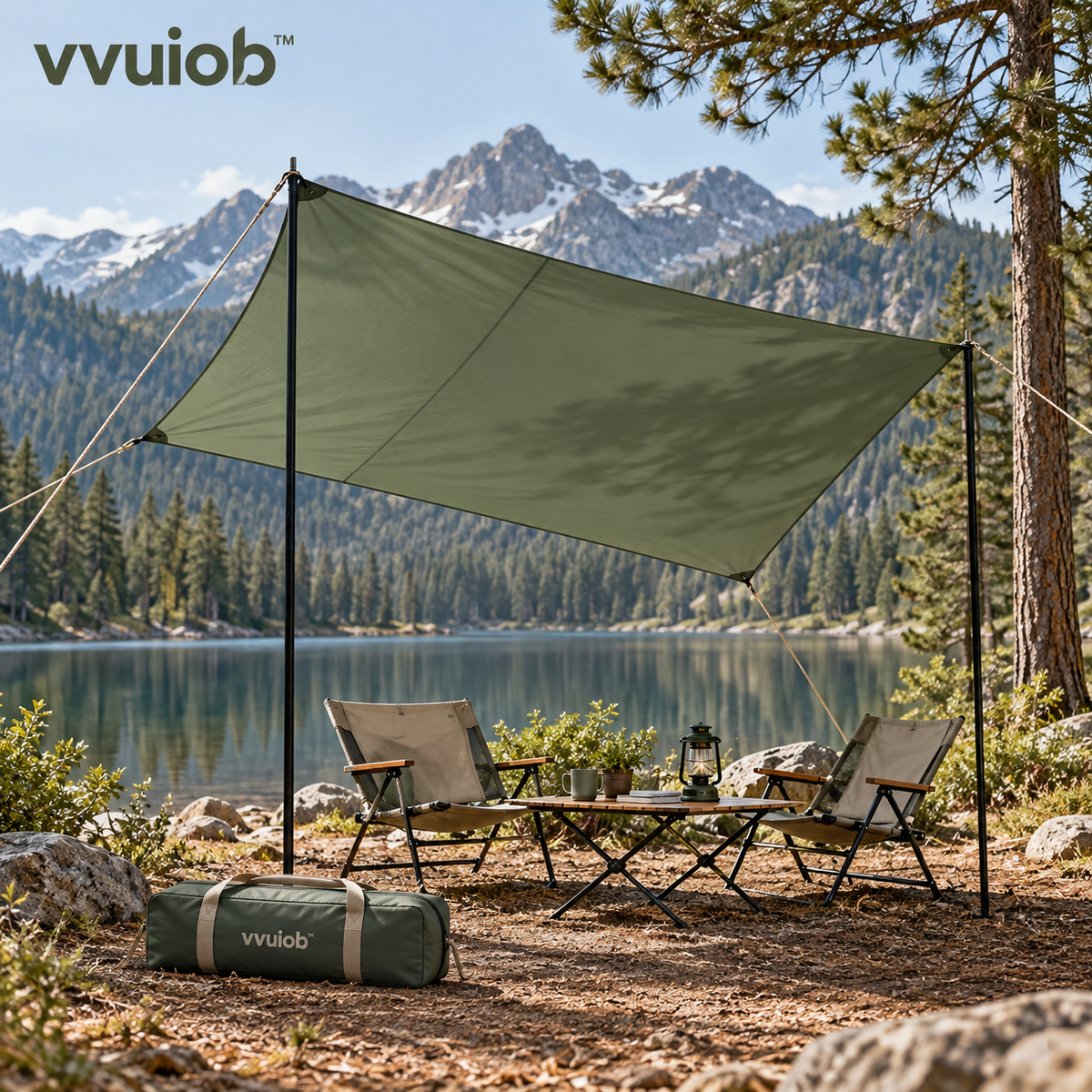 vvuiob™ BreezeShade Lightweight Sunshade Tarp – Portable Camping Shade Tarp Canopy with Tie-Out Lines for Beach & Campsite