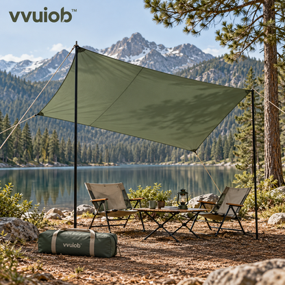 vvuiob™ BreezeShade Lightweight Sunshade Tarp – Portable Camping Shade Tarp Canopy with Tie-Out Lines for Beach & Campsite