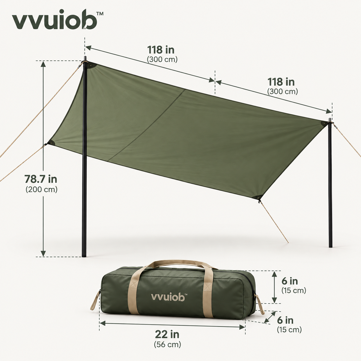 vvuiob™ BreezeShade Lightweight Sunshade Tarp – Portable Camping Shade Tarp Canopy with Tie-Out Lines for Beach & Campsite