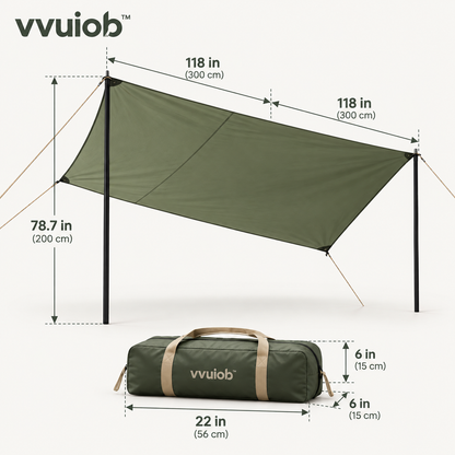 vvuiob™ BreezeShade Lightweight Sunshade Tarp – Portable Camping Shade Tarp Canopy with Tie-Out Lines for Beach & Campsite