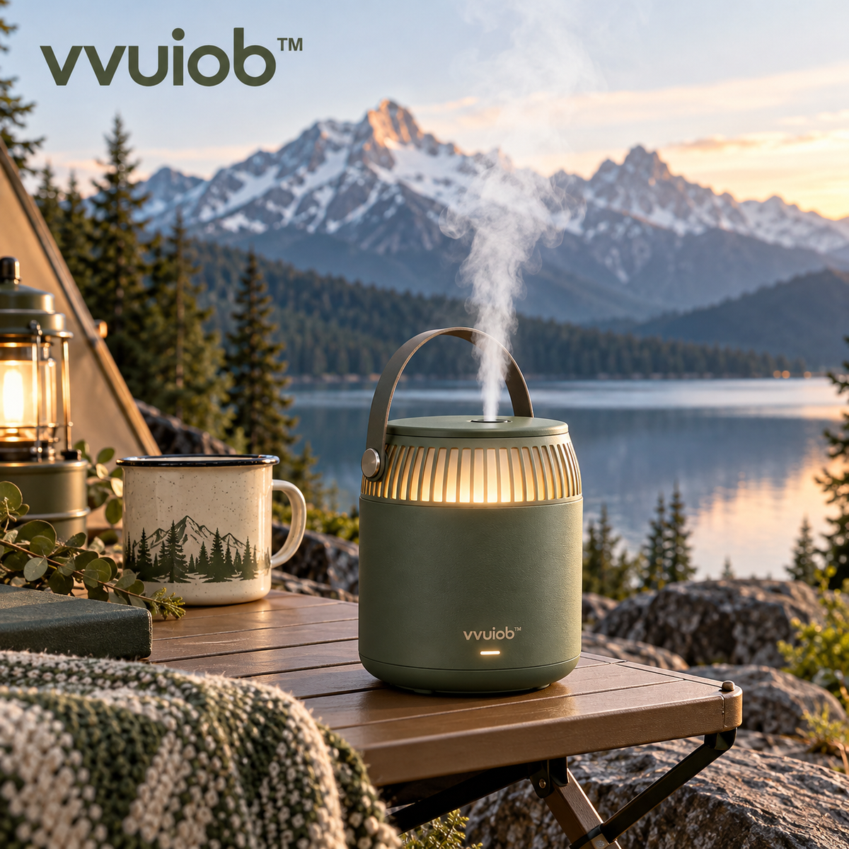 vvuiob™ ForestMist Portable Aroma Diffuser – Compact Outdoor-Style USB Aroma Mist Diffuser with Warm Ambient Light