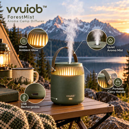 vvuiob™ ForestMist Portable Aroma Diffuser – Compact Outdoor-Style USB Aroma Mist Diffuser with Warm Ambient Light