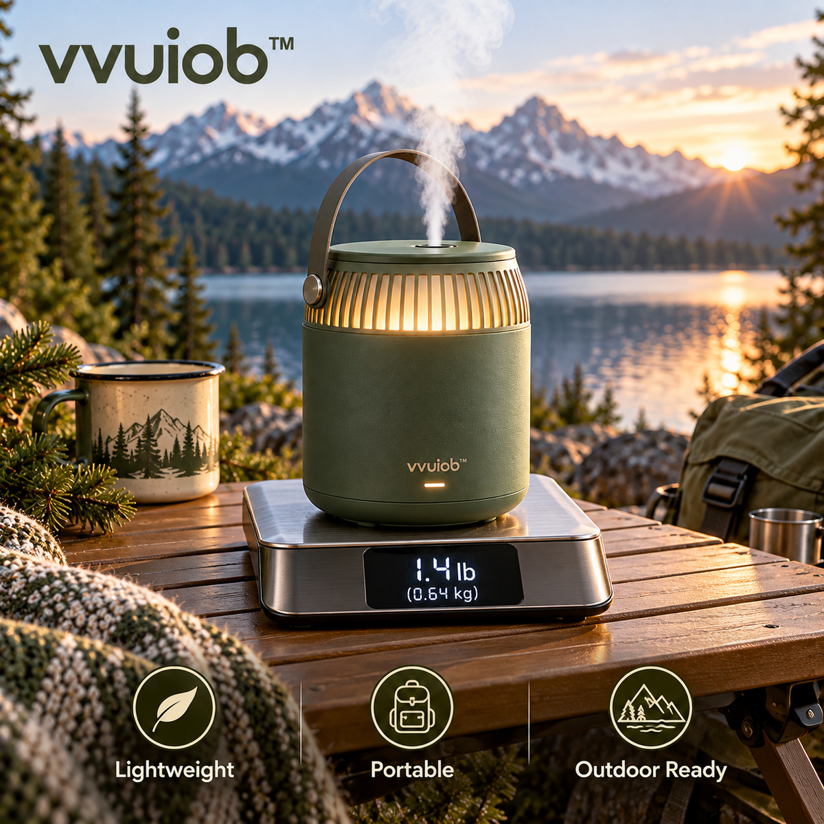 vvuiob™ ForestMist Portable Aroma Diffuser – Compact Outdoor-Style USB Aroma Mist Diffuser with Warm Ambient Light
