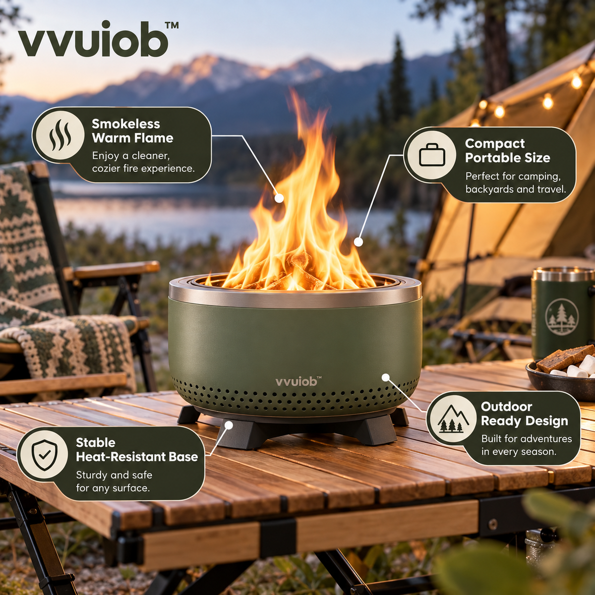 vvuiob™ NomadFire Compact Portable Fire Bowl – Small Outdoor Fire Pit Bowl for Campsite & Backyard Gatherings